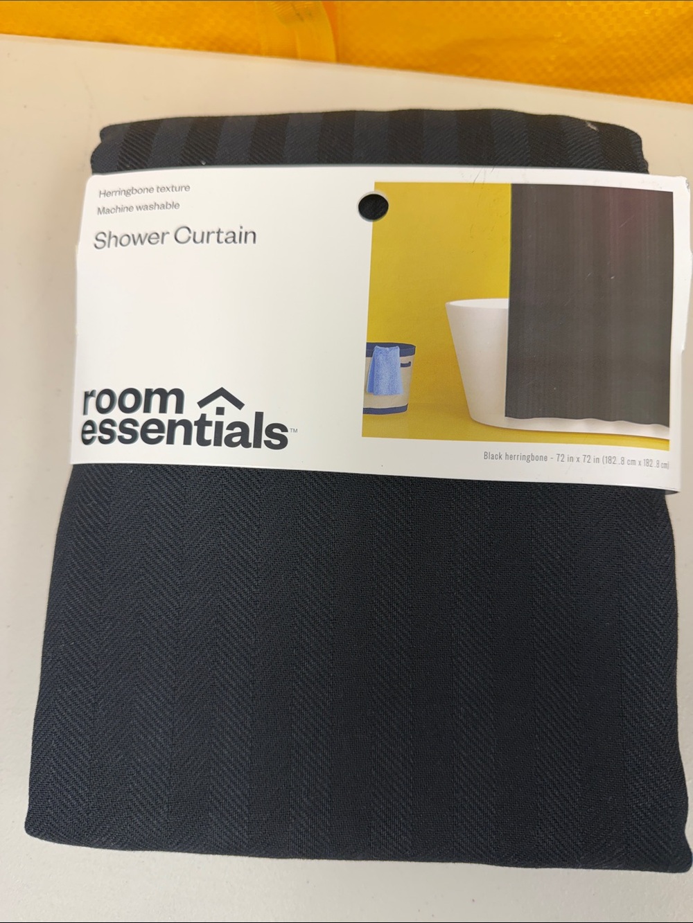 Room Essentials Black Textured Herringbone Shower Curtain buttonhole top 72 inch